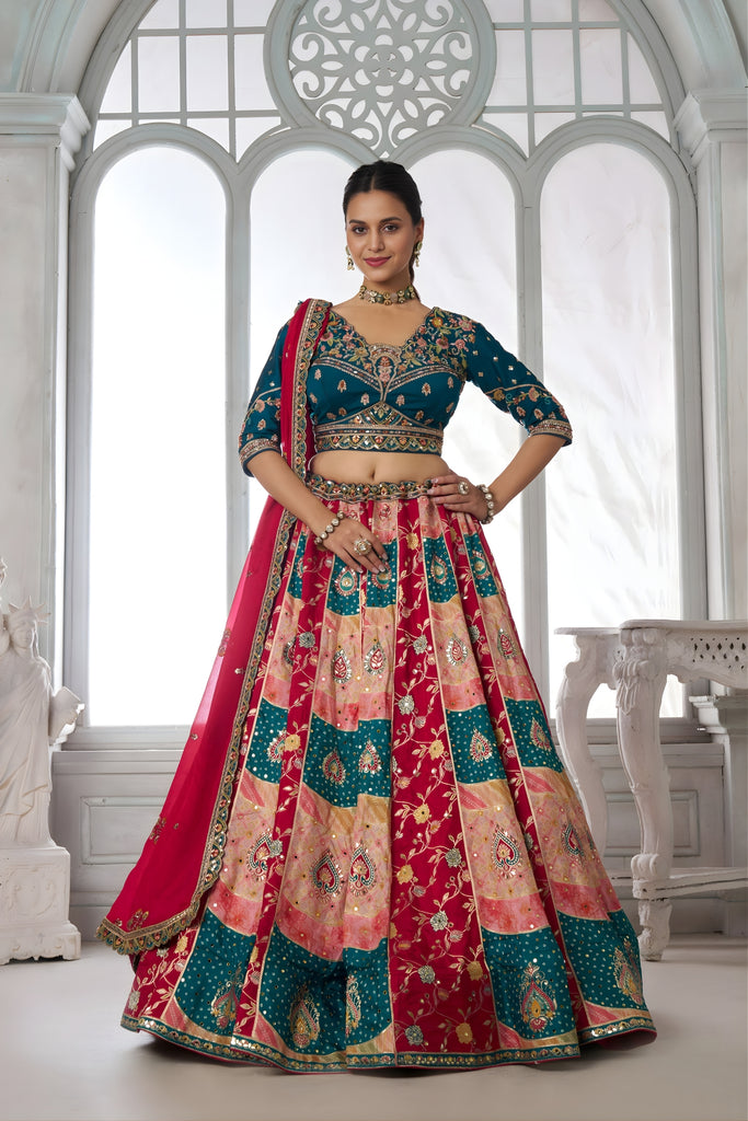 Gorgeous Multicolor Chinon Designer Lehenga Choli with Embroidery Work and Designer Dupatta for Wedding