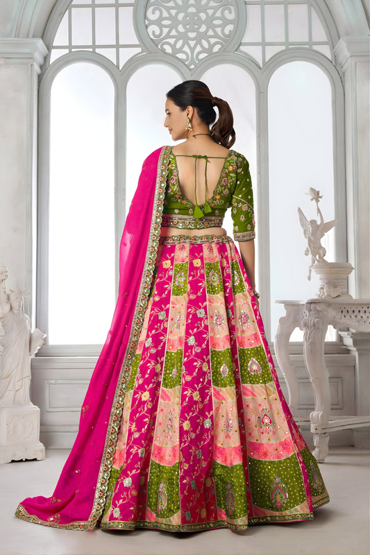 Grateful Multicolor Chinon Designer Lehenga Choli with Embroidery Work and Designer Dupatta for Wedding