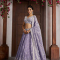 Awesome Lavender Jari Tissue Designer Lehenga Choli with Heavy Embroidery Work and Designer Dupatta
