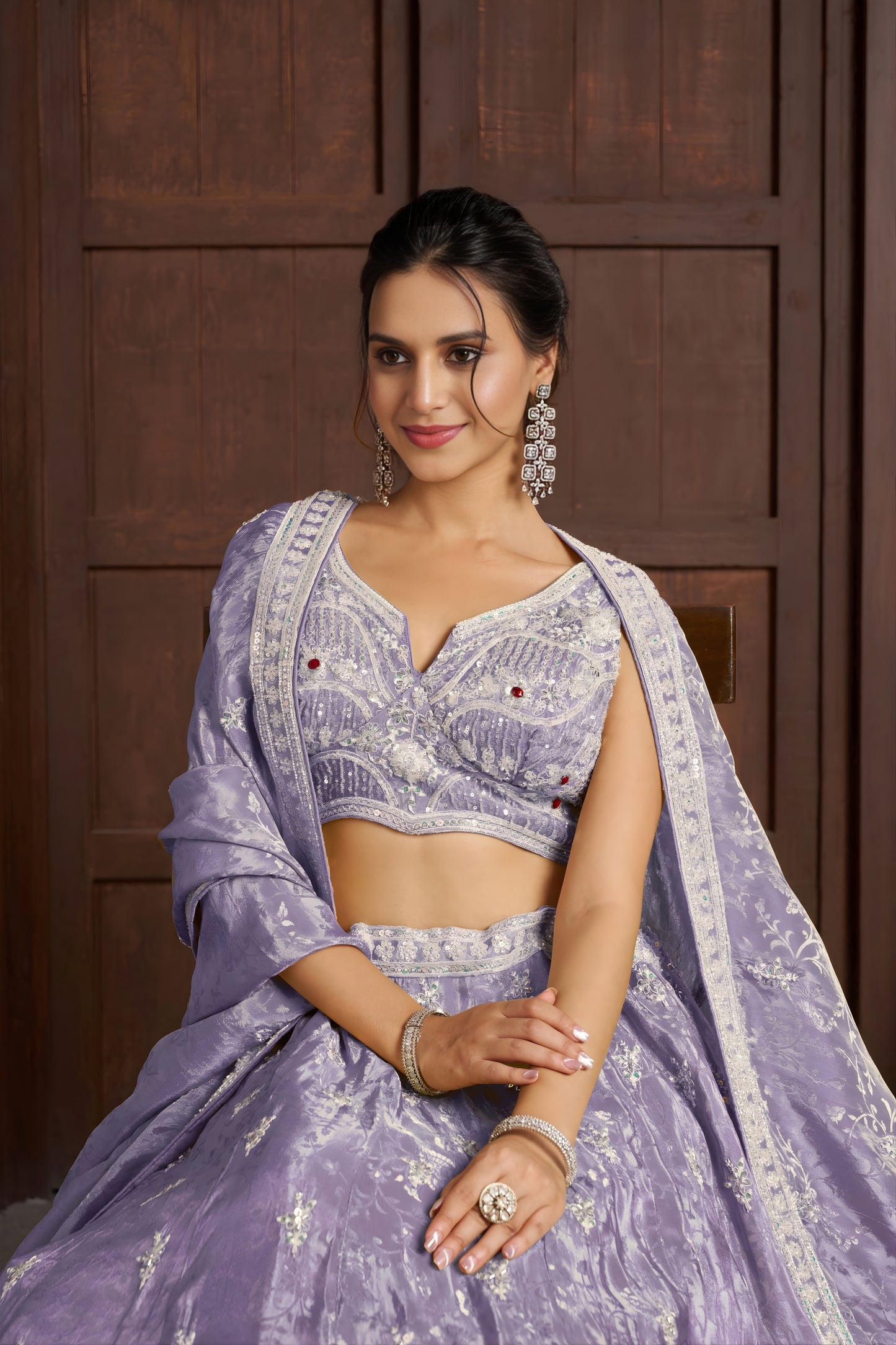 Awesome Lavender Jari Tissue Designer Lehenga Choli with Heavy Embroidery Work and Designer Dupatta