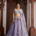 Awesome Lavender Jari Tissue Designer Lehenga Choli with Heavy Embroidery Work and Designer Dupatta