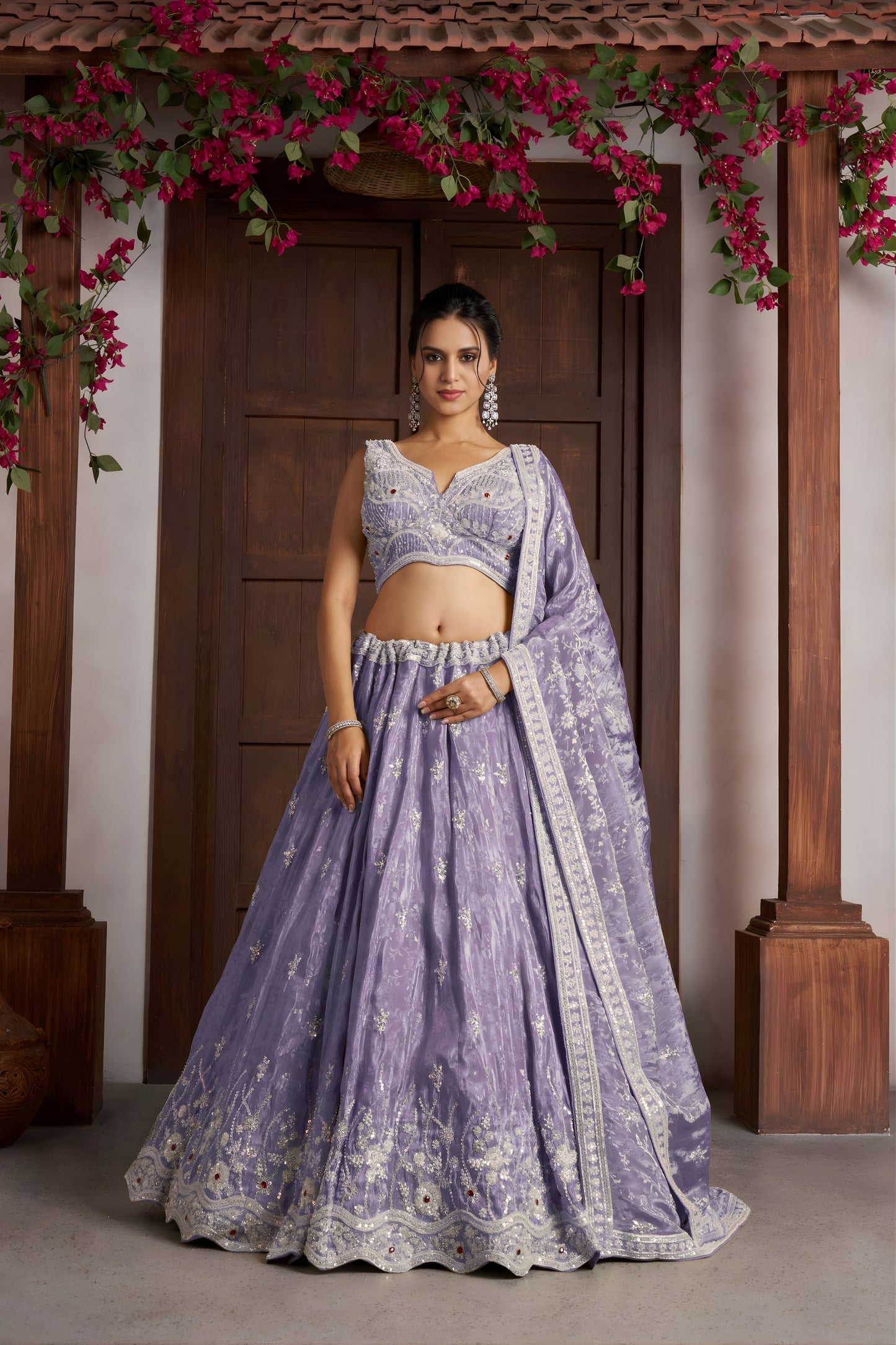Awesome Lavender Jari Tissue Designer Lehenga Choli with Heavy Embroidery Work and Designer Dupatta