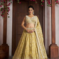 Beautiful Yellow Jari Tissue Designer Lehenga Choli with Heavy Embroidery Work and Designer Dupatta