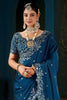 Luxury Navy Blue Fendy Satin Designer Embroidered Saree for Wedding