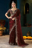 Royal Wine Fendy Satin Designer Embroidered Saree for Wedding