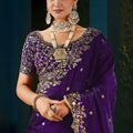 Vibrant Purple Fendy Satin Designer Embroidered Saree for Wedding