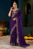 Vibrant Purple Fendy Satin Designer Embroidered Saree for Wedding