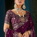 Royal Magenta Fendy Satin Designer Embroidered Saree for Wedding
