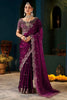Royal Magenta Fendy Satin Designer Embroidered Saree for Wedding