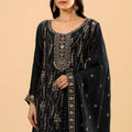 Elegant Black Fendy Silk Heavy Embroidery Work Sharara Suit Dupatta