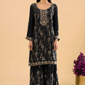 Elegant Black Fendy Silk Heavy Embroidery Work Sharara Suit Dupatta