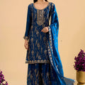 Royal Blue Fendy Silk Heavy Embroidery Work Sharara Suit Dupatta