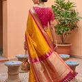 Vibrant Mustard Yellow Soft Silk Saree Zari Woven Border for Wedding Wear