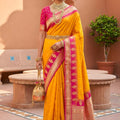 Vibrant Mustard Yellow Soft Silk Saree Zari Woven Border for Wedding Wear