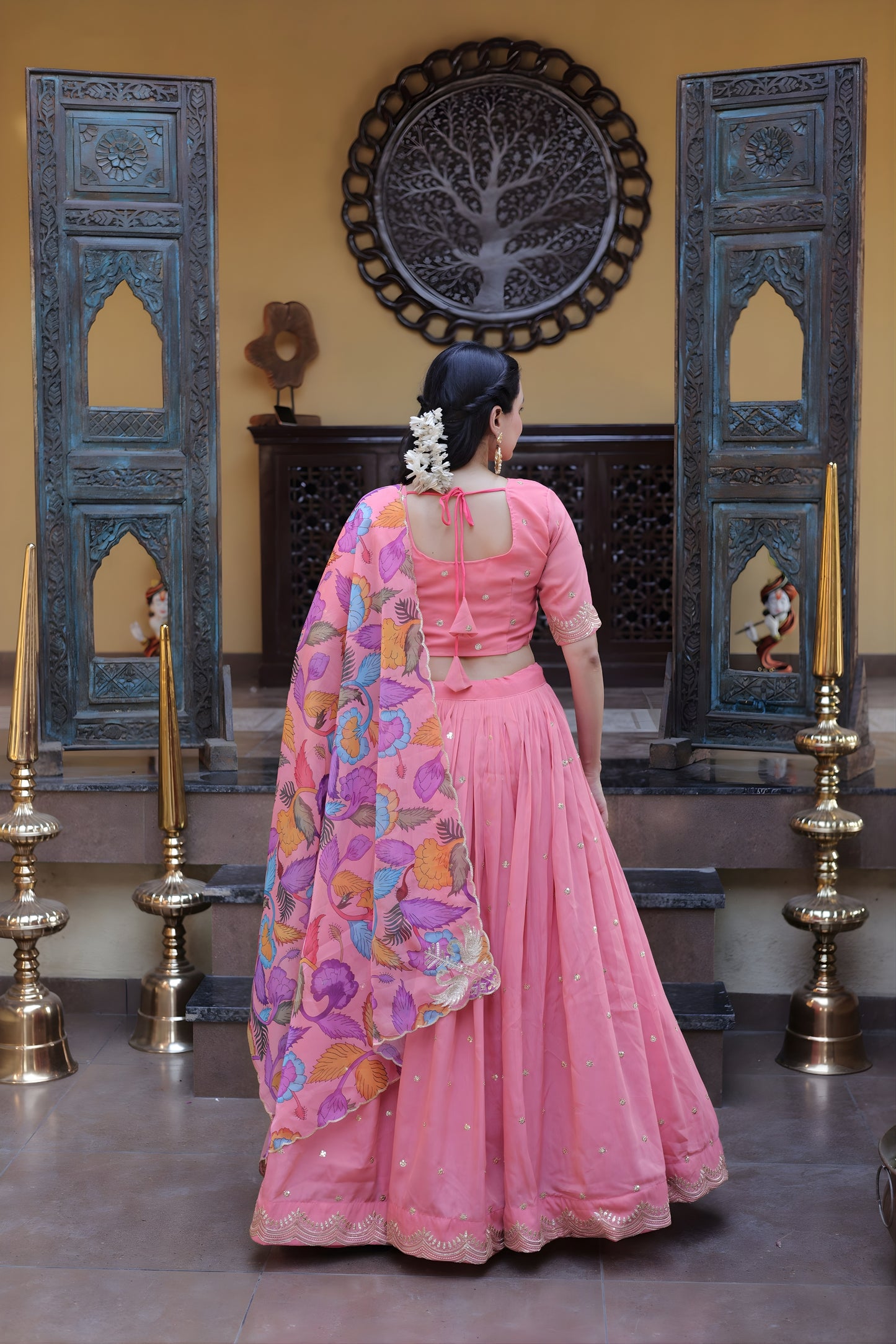 Stunning Pink Cosmos Silk Designer Lehenga Choli with Floral Printed Dupatta for Wedding