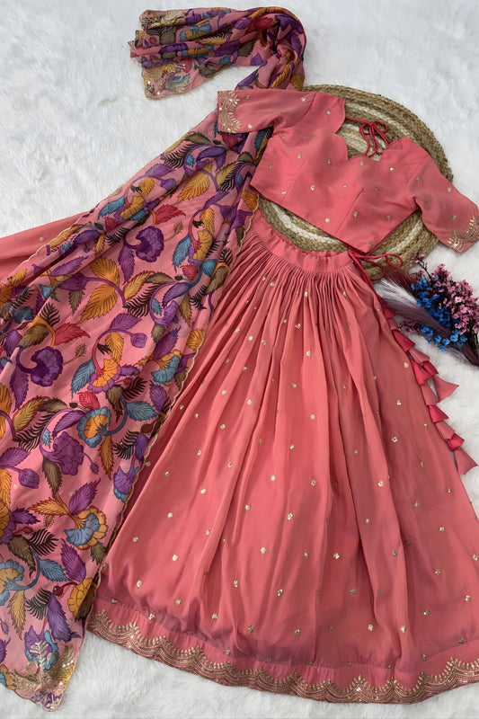 Stunning Pink Cosmos Silk Designer Lehenga Choli with Floral Printed Dupatta for Wedding