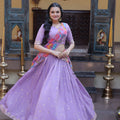 Amazing Lavender Cosmos Silk Designer Lehenga Choli with Floral Printed Dupatta for Wedding