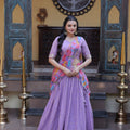 Amazing Lavender Cosmos Silk Designer Lehenga Choli with Floral Printed Dupatta for Wedding
