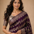 Royal Purple Georgette Woven Jacquard Designer Saree for Wedding