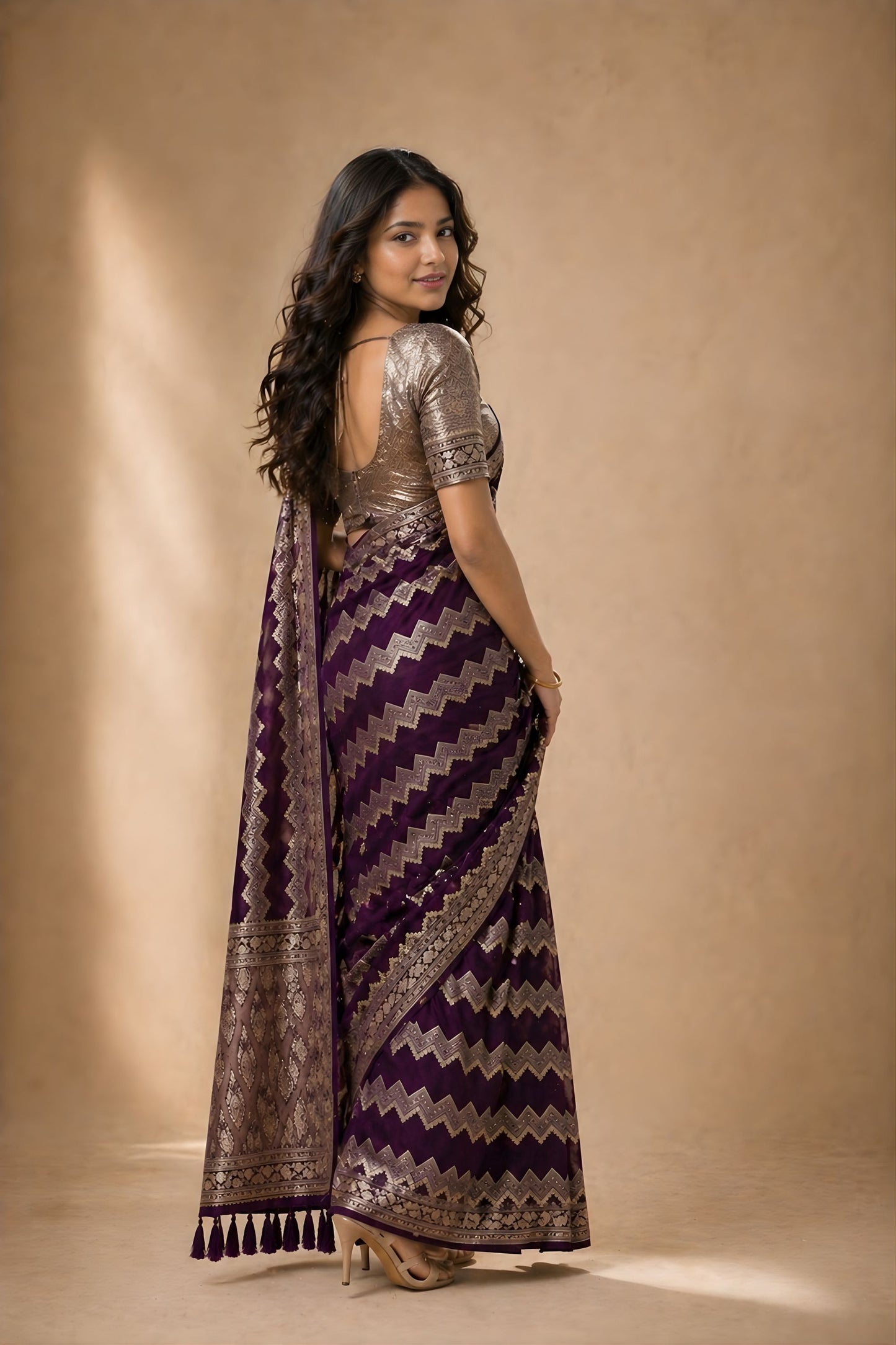Royal Purple Georgette Woven Jacquard Designer Saree for Wedding