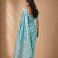 Gracefull Sky Blue Georgette Woven Jacquard Designer Saree for Wedding