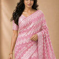 Beautiful Baby Pink Georgette Woven Jacquard Designer Saree for Wedding
