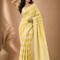 Premium Yellow Georgette Woven Jacquard Designer Saree for Wedding