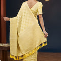Elegant Mustard Yellow Georgette Woven Jacquard Designer Saree for Wedding