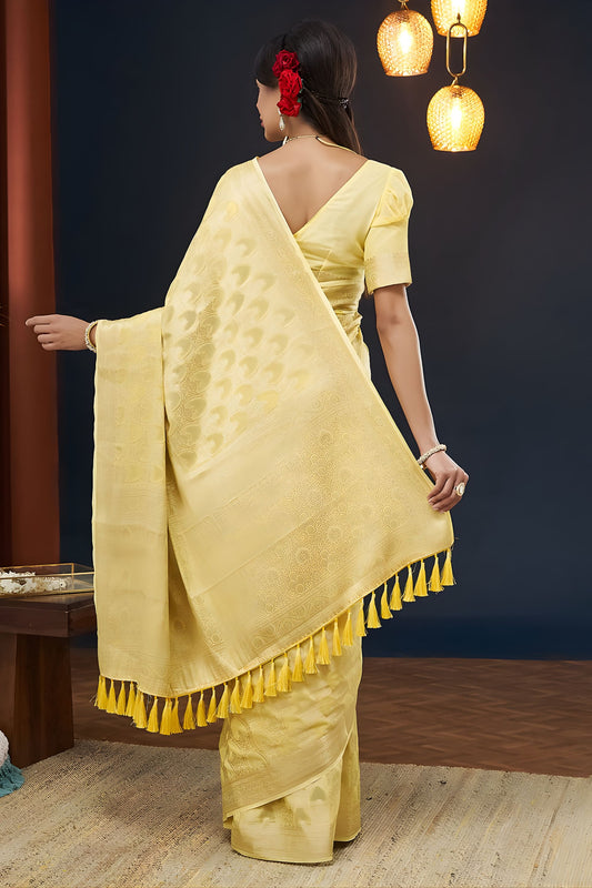 Elegant Mustard Yellow Georgette Woven Jacquard Designer Saree for Wedding