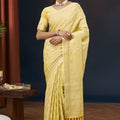 Elegant Mustard Yellow Georgette Woven Jacquard Designer Saree for Wedding