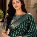 Gracefull Teal Green Georgette Woven Jacquard Designer Saree for Wedding