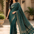 Gracefull Teal Green Georgette Woven Jacquard Designer Saree for Wedding