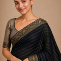 Elegant Black Chiffon Woven Jacquard Designer Saree with Rich Border for Wedding