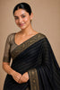 Elegant Black Chiffon Woven Jacquard Designer Saree with Rich Border for Wedding