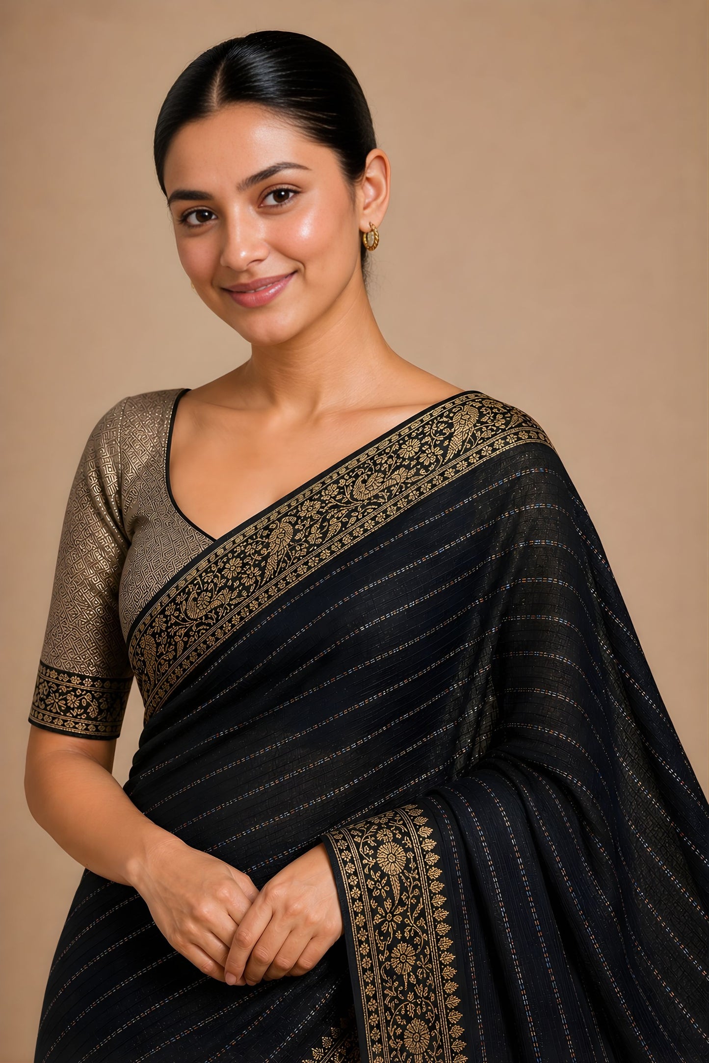 Elegant Black Chiffon Woven Jacquard Designer Saree with Rich Border for Wedding