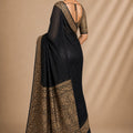 Elegant Black Chiffon Woven Jacquard Designer Saree with Rich Border for Wedding