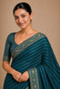 Royal Teal Blue Chiffon Woven Jacquard Designer Saree Rich Border for Wedding