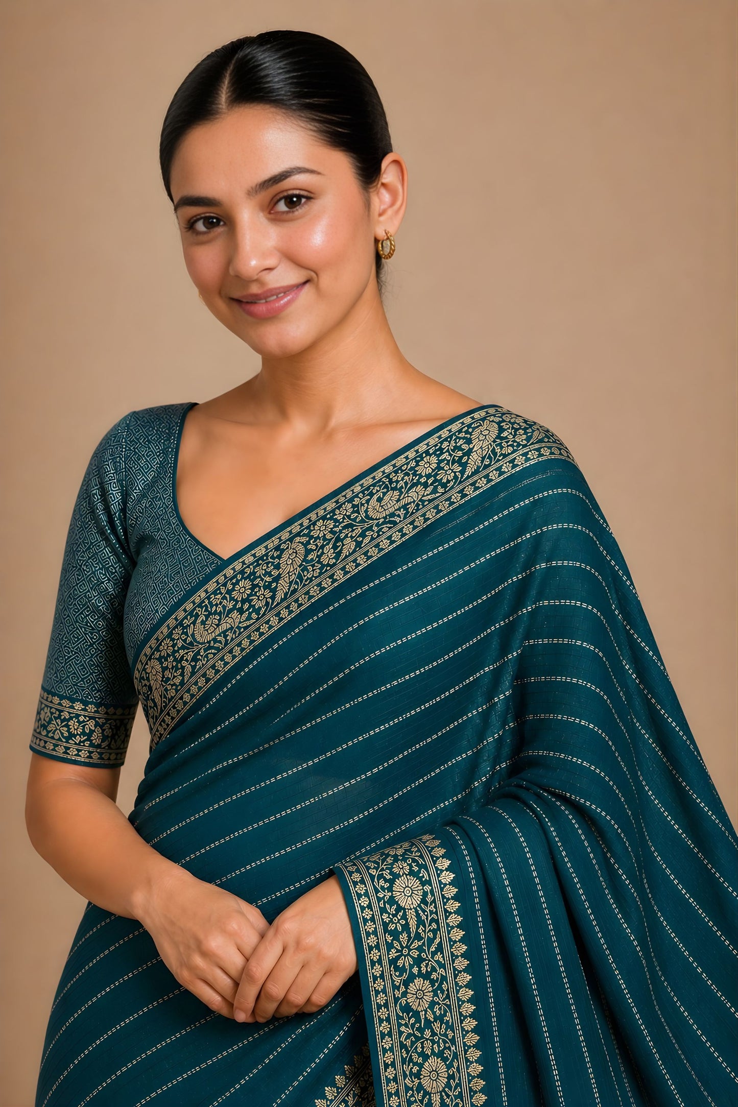 Royal Teal Blue Chiffon Woven Jacquard Designer Saree Rich Border for Wedding