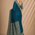 Royal Teal Blue Chiffon Woven Jacquard Designer Saree Rich Border for Wedding