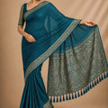 Royal Teal Blue Chiffon Woven Jacquard Designer Saree Rich Border for Wedding