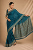 Royal Teal Blue Chiffon Woven Jacquard Designer Saree Rich Border for Wedding
