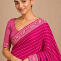 Beautiful Rani Pink Chiffon Woven Jacquard Designer Saree for Wedding