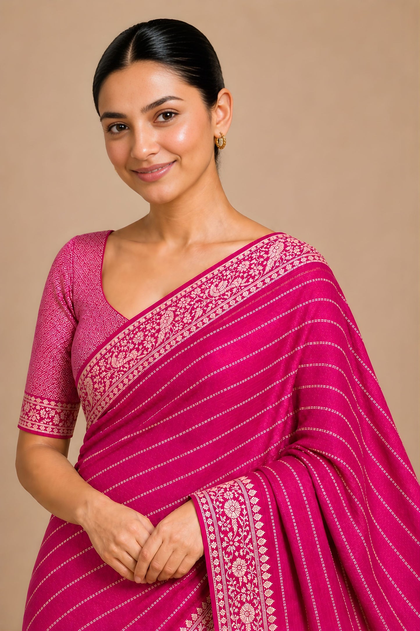 Beautiful Rani Pink Chiffon Woven Jacquard Designer Saree for Wedding
