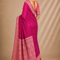Beautiful Rani Pink Chiffon Woven Jacquard Designer Saree for Wedding