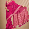Beautiful Rani Pink Chiffon Woven Jacquard Designer Saree for Wedding