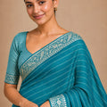 Stylish Sky Blue Chiffon Woven Jacquard Designer Saree with Rich Border for Wedding