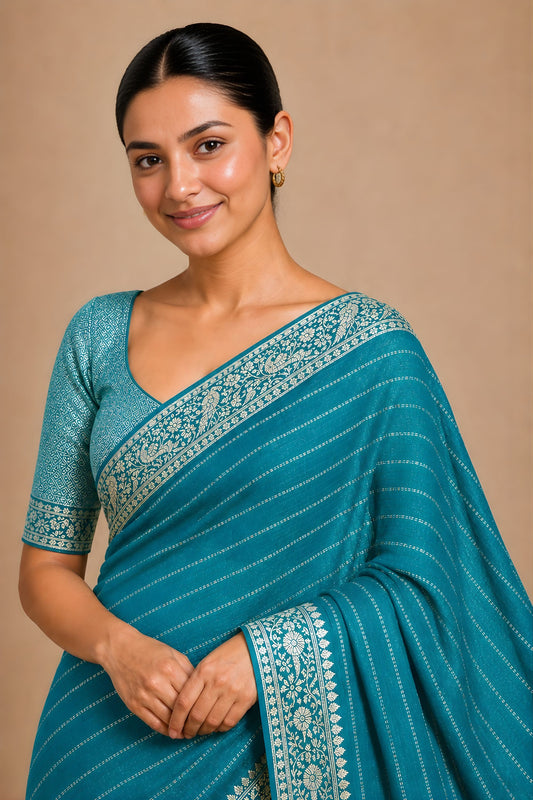 Stylish Sky Blue Chiffon Woven Jacquard Designer Saree with Rich Border for Wedding