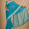 Stylish Sky Blue Chiffon Woven Jacquard Designer Saree with Rich Border for Wedding