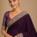 Gracefull Purple Chiffon Woven Jacquard Designer Saree Rich Border for Wedding