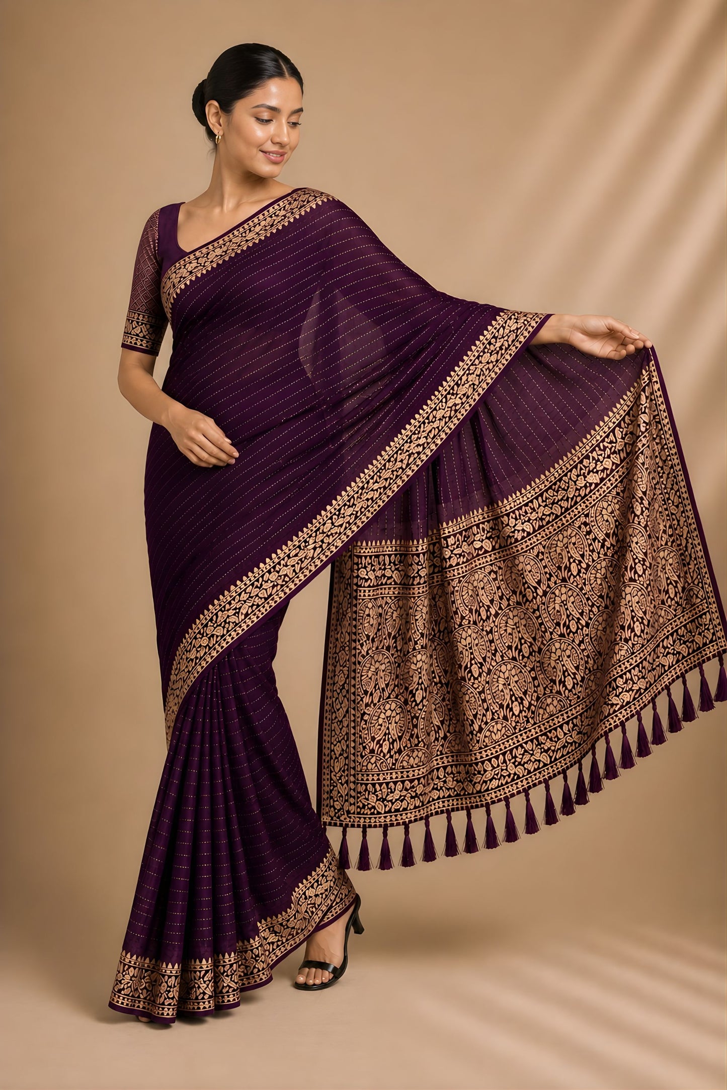 Gracefull Purple Chiffon Woven Jacquard Designer Saree Rich Border for Wedding